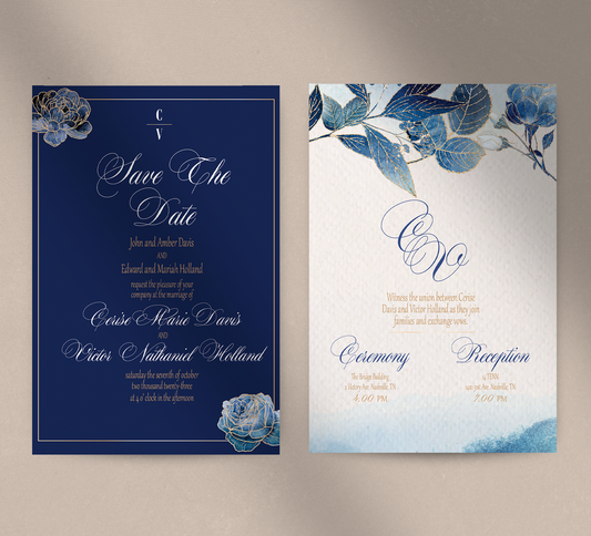 Blue White and Gold-Invitation