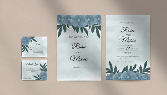 Blue and Gray Floral Invitation Suite