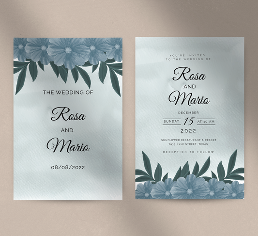 Blue and Gray Floral-Invitation