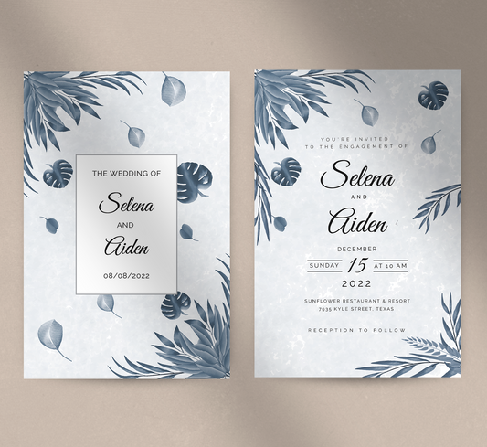 Blue and White Leaves-Invitation