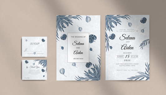 Blue and White Leaves Invitation Suite