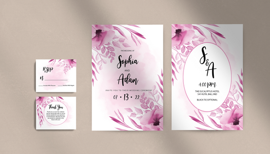 Bright Pink Floral Invitation Suite