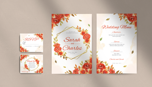 Gold and Autumn Roses Invitation Suite