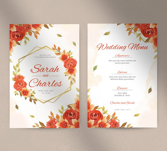 Gold and Autumn Roses-Invitation