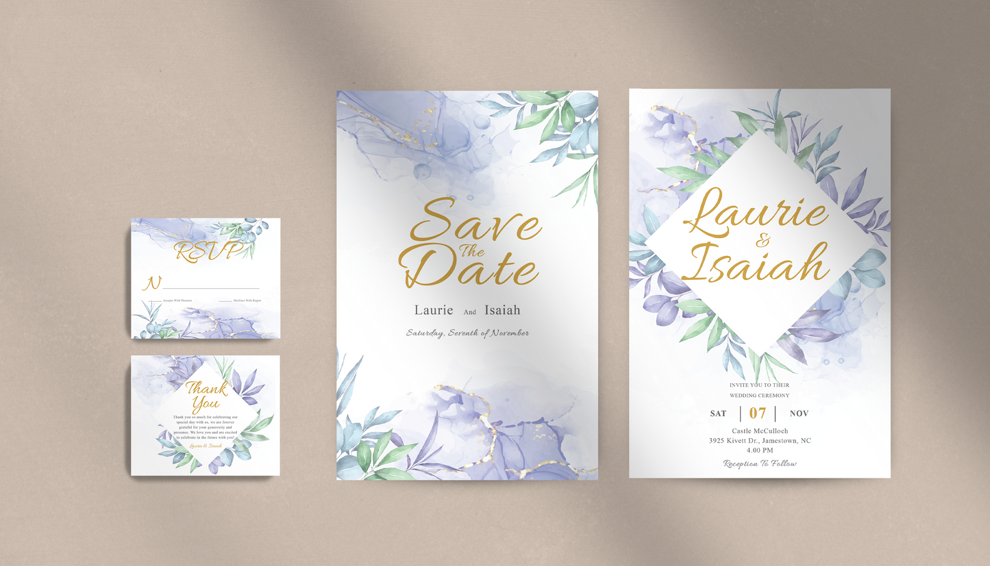 Green and Blue Greenery Invitation Suite