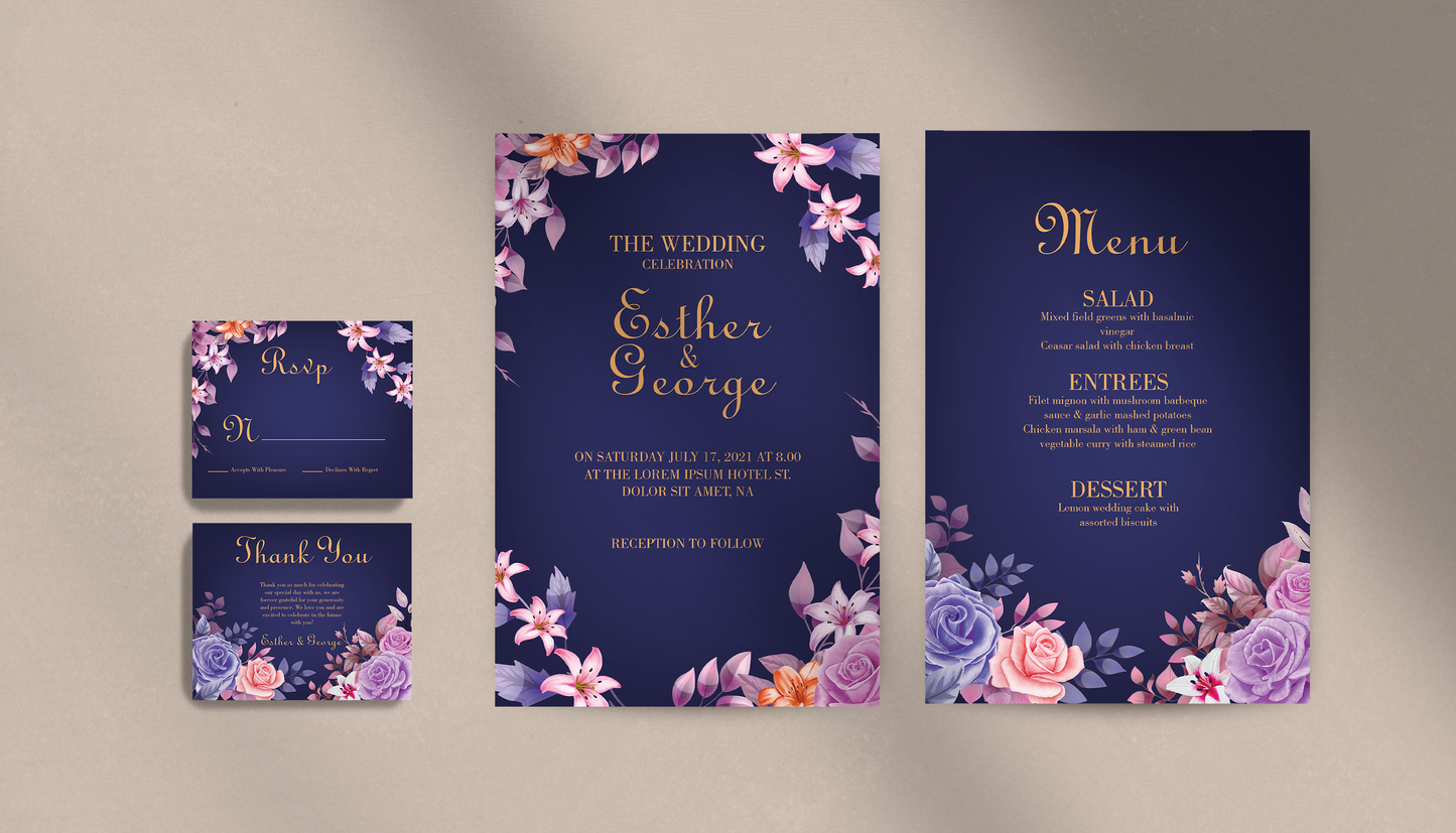 Navy Multi Floral Invitation Suite