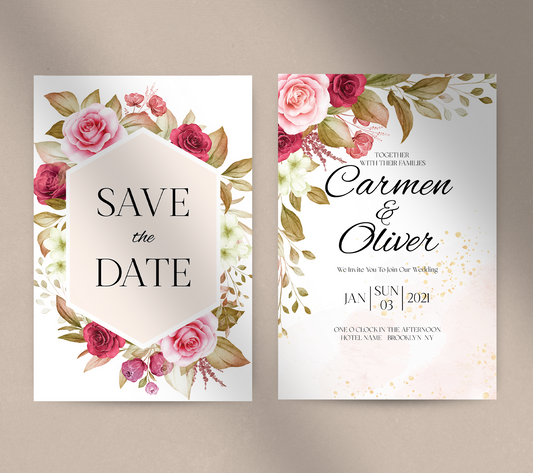 Pink and Red Roses-Invitation